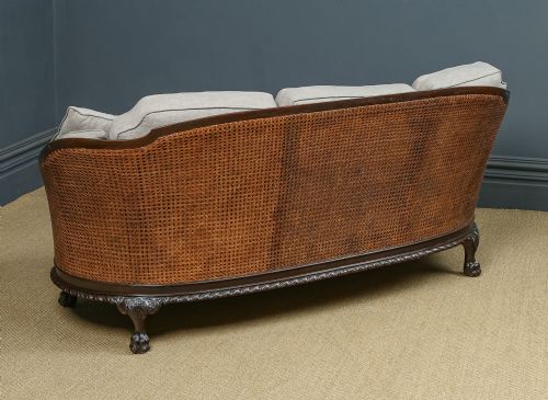 fig 5. Antique Edwardian Chippendale Three Piece Curved Mahogany Bergere Suite Cane Couch Settee Sofa Lounge Suite (Circa 1910)