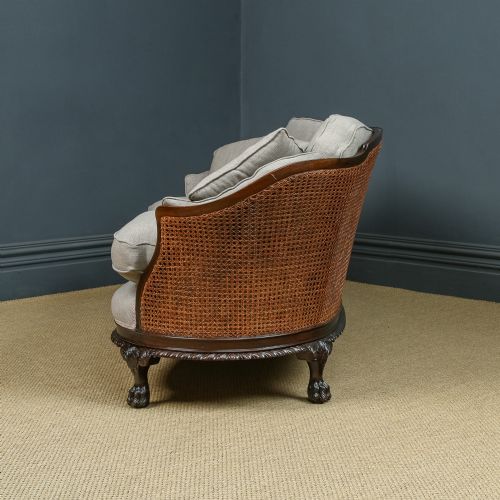 fig 6. Antique Edwardian Chippendale Three Piece Curved Mahogany Bergere Suite Cane Couch Settee Sofa Lounge Suite (Circa 1910)