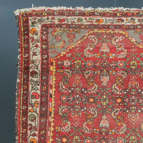 fig 3. Antique Victorian 5ft by 3ft 2” Persian Heriz Wool Red Orange Yellow Brown Floor Rug (Circa 1890)