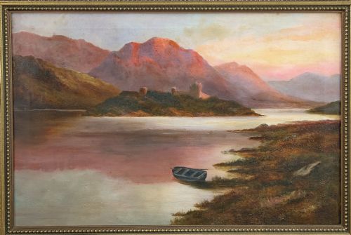 fig 2. Antique Scottish Victorian Highland Loch & Castle Landscape Oil Painting Picture by F.E. Jamieson (Circa 1900)