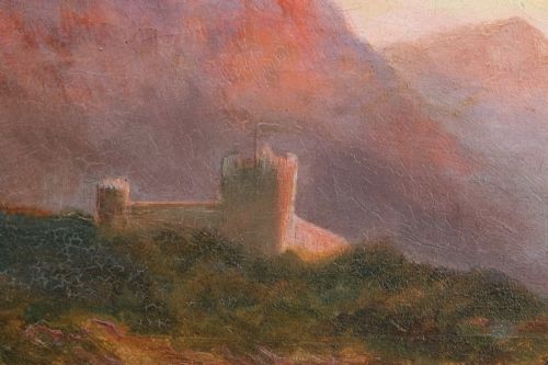 fig 4. Antique Scottish Victorian Highland Loch & Castle Landscape Oil Painting Picture by F.E. Jamieson (Circa 1900)