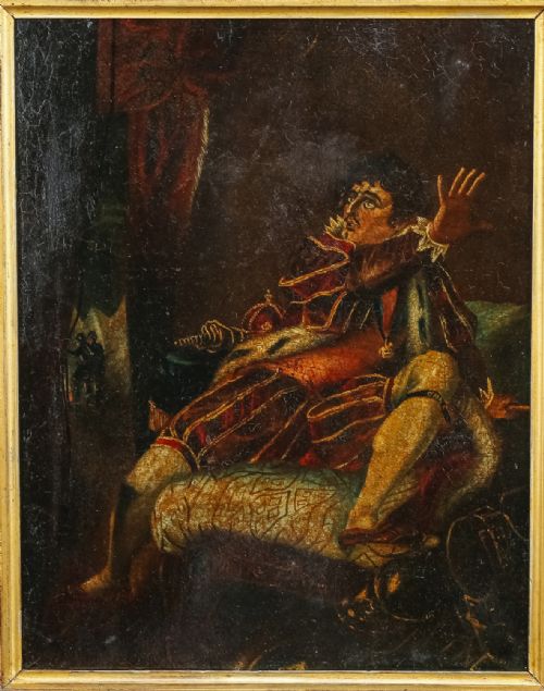 fig 1. Antique English Georgian Oil Painting Picture of King Richard III inspired by David Garrick as Richard III Shakespeare Play (Circa 1800)