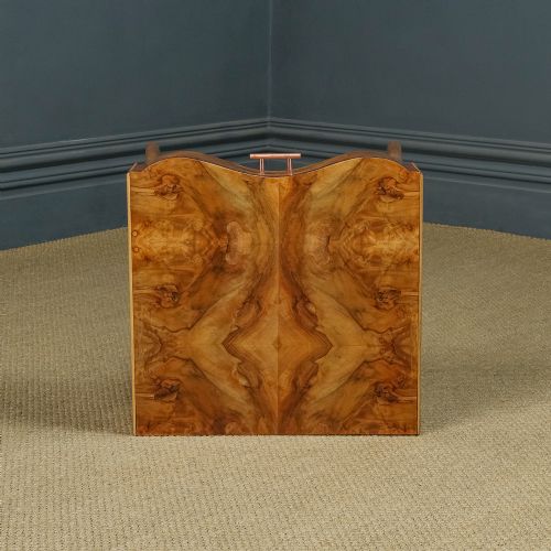 fig 3. Antique English Art Deco Burr Walnut Serpentine Bedside Occasional Side Table with Drawer (Circa 1930)