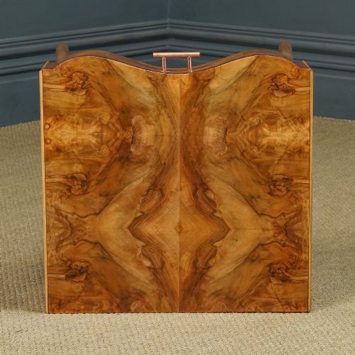 fig 4. Antique English Art Deco Burr Walnut Serpentine Bedside Occasional Side Table with Drawer (Circa 1930)