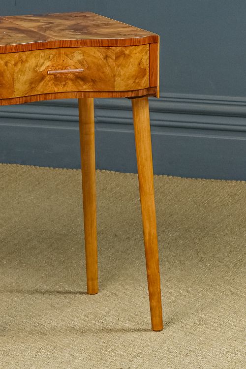 fig 5. Antique English Art Deco Burr Walnut Serpentine Bedside Occasional Side Table with Drawer (Circa 1930)