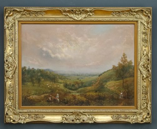 fig 1. Antique English Edwardian Rural Landscape Oil Painting Picture (Circa 1910)