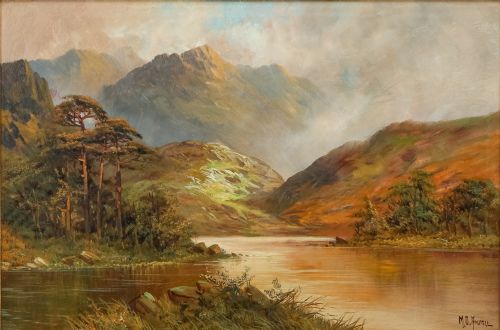 fig 2. Antique Scottish Victorian Highland Loch & Bothy Landscape Oil Painting Picture by F. E. Jamieson (Circa 1900)
