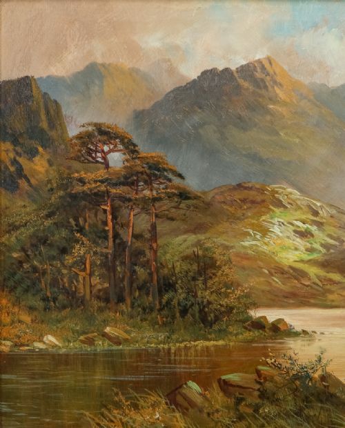fig 4. Antique Scottish Victorian Highland Loch & Bothy Landscape Oil Painting Picture by F. E. Jamieson (Circa 1900)