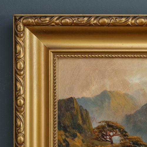 fig 5. Antique Scottish Victorian Highland Loch & Bothy Landscape Oil Painting Picture by F. E. Jamieson (Circa 1900)