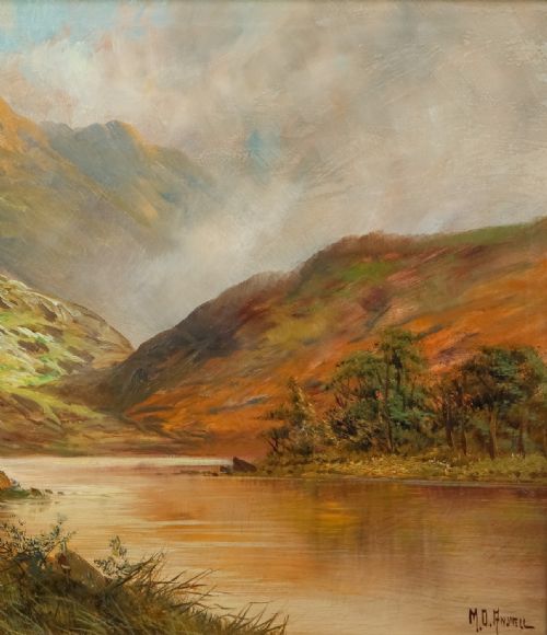 fig 6. Antique Scottish Victorian Highland Loch & Bothy Landscape Oil Painting Picture by F. E. Jamieson (Circa 1900)