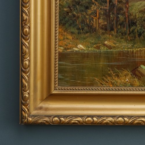 fig 7. Antique Scottish Victorian Highland Loch & Bothy Landscape Oil Painting Picture by F. E. Jamieson (Circa 1900)