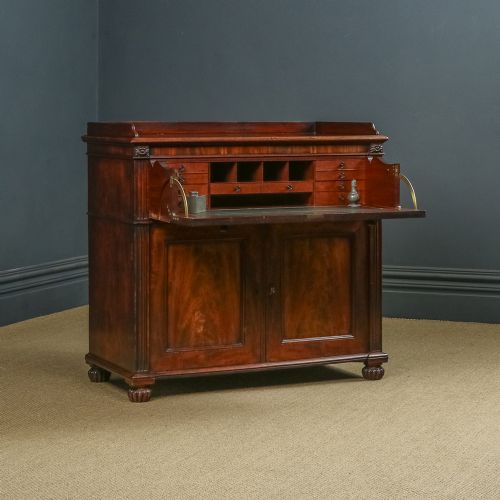 ANTIQUE ENGLISH REGENCY FLAME MAHOGANY SECRETAIRE DESK BUREAU CHEST OF DRAWERS BY GILLOWS OF LANCASTER CIRCA 1830