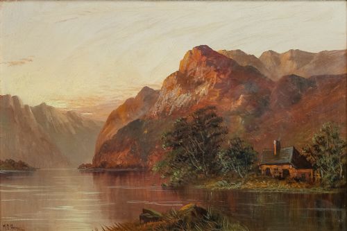 fig 2. Antique Scottish Victorian Highland Loch & Bothy Landscape Oil Painting Picture by F. E. Jamieson (Circa 1900)