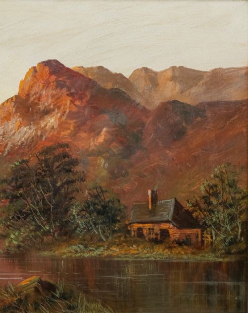 fig 5. Antique Scottish Victorian Highland Loch & Bothy Landscape Oil Painting Picture by F. E. Jamieson (Circa 1900)