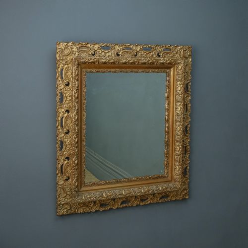 Antique Italian Victorian Baroque Rococo Carved Gilt Wood Gesso Wall Portrait Mirror (Circa 1900)