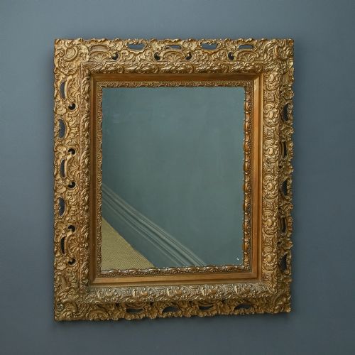 fig 1. Antique Italian Victorian Baroque Rococo Carved Gilt Wood Gesso Wall Portrait Mirror (Circa 1900)