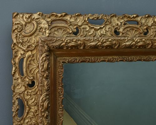 fig 2. Antique Italian Victorian Baroque Rococo Carved Gilt Wood Gesso Wall Portrait Mirror (Circa 1900)