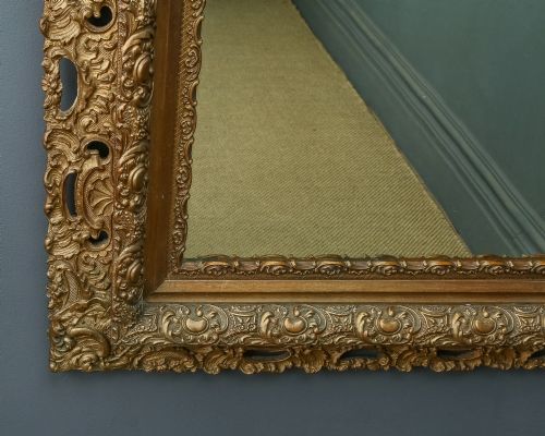 fig 4. Antique Italian Victorian Baroque Rococo Carved Gilt Wood Gesso Wall Portrait Mirror (Circa 1900)