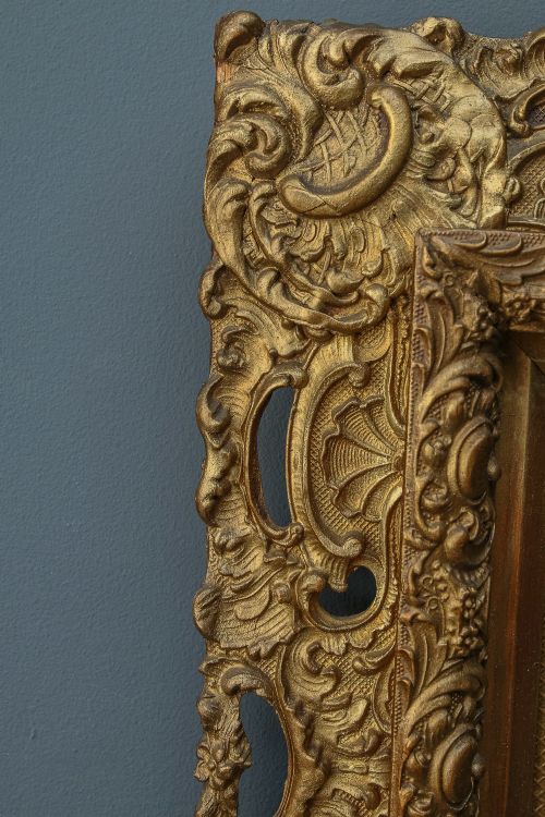 fig 7. Antique Italian Victorian Baroque Rococo Carved Gilt Wood Gesso Wall Portrait Mirror (Circa 1900)