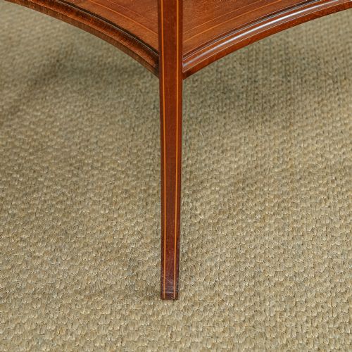 fig 3. Antique English Edwardian Mahogany & Satinwood Sheraton Revival Circular Drinks Tray Occasional Table (Circa 1910)