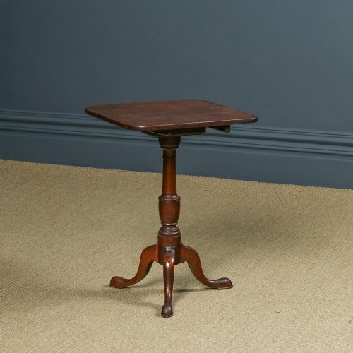 fig 1. Antique English Georgian Oak Square Top Occasional Tripod Table (Circa 1760)