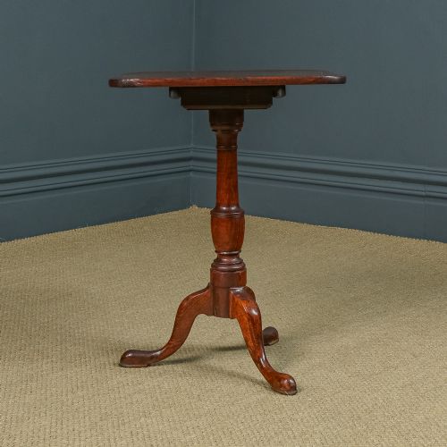 fig 4. Antique English Georgian Oak Square Top Occasional Tripod Table (Circa 1760)