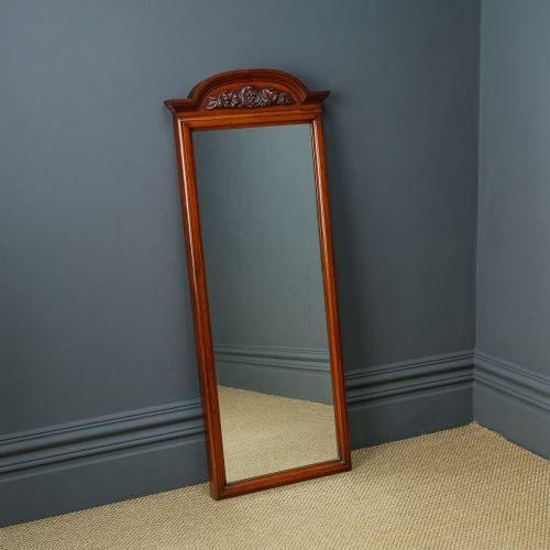 Antique English Victorian Mahogany Long Rectangular Wall Hanging Dressing Mirror (Circa 1880)