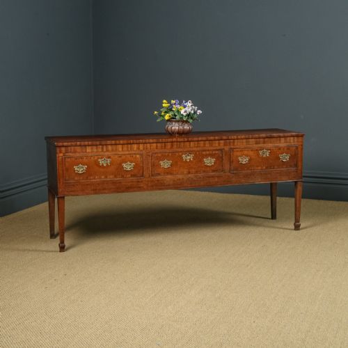 Antique English Shropshire Georgian Oak & Mahogany Three Drawer Low Dresser Base Sideboard (Circa 1790)
