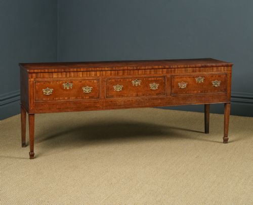 fig 1. Antique English Shropshire Georgian Oak & Mahogany Three Drawer Low Dresser Base Sideboard (Circa 1790)