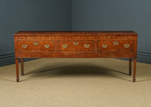 fig 2. Antique English Shropshire Georgian Oak & Mahogany Three Drawer Low Dresser Base Sideboard (Circa 1790)