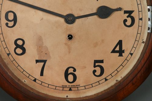 ANTIQUE 15 MAHOGANY ANGLO SWISS CHALLENGE RAILWAY STATION SCHOOL ROUND DIAL KITCHEN WALL CLOCK TIMEPIECE - ADDITIONAL PHOTO 6