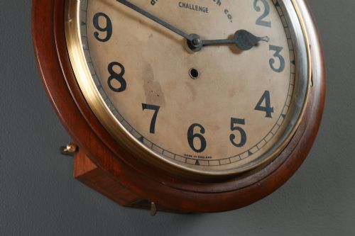 ANTIQUE 15 MAHOGANY ANGLO SWISS CHALLENGE RAILWAY STATION SCHOOL ROUND DIAL KITCHEN WALL CLOCK TIMEPIECE - ADDITIONAL PHOTO 9