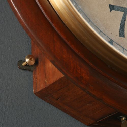 ANTIQUE 15 MAHOGANY ANGLO SWISS CHALLENGE RAILWAY STATION SCHOOL ROUND DIAL KITCHEN WALL CLOCK TIMEPIECE - ADDITIONAL PHOTO 10