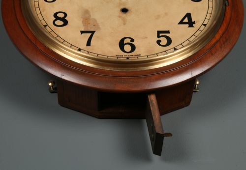 ANTIQUE 15 MAHOGANY ANGLO SWISS CHALLENGE RAILWAY STATION SCHOOL ROUND DIAL KITCHEN WALL CLOCK TIMEPIECE - ADDITIONAL PHOTO 13