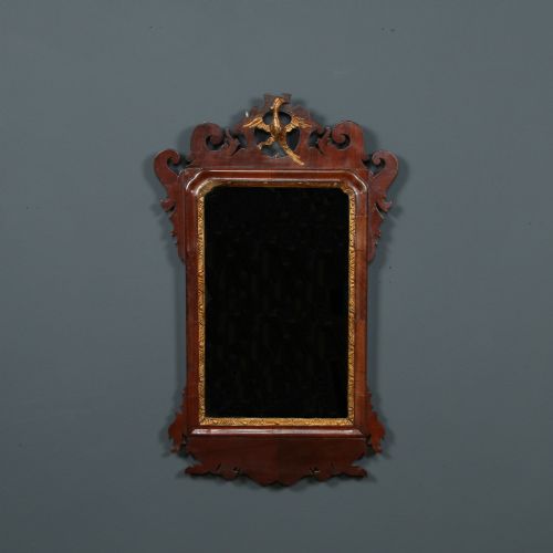 Antique English Georgian Chippendale Walnut & Gilt Wall Hanging Portrait Mirror (Circa 1780)