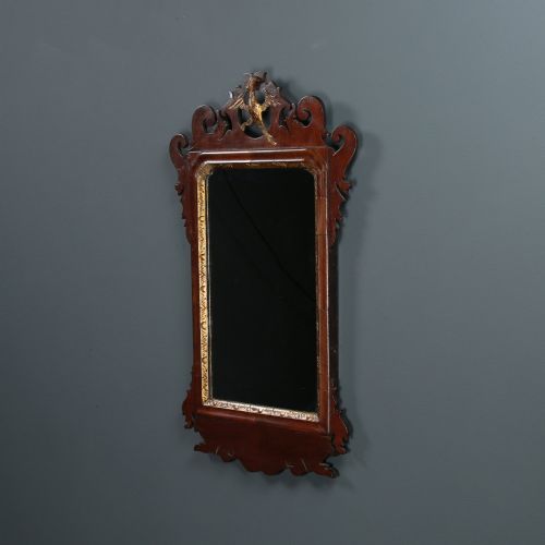 fig 1. Antique English Georgian Chippendale Walnut & Gilt Wall Hanging Portrait Mirror (Circa 1780)