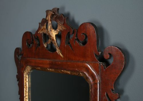 fig 2. Antique English Georgian Chippendale Walnut & Gilt Wall Hanging Portrait Mirror (Circa 1780)