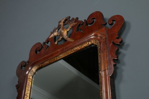 fig 4. Antique English Georgian Chippendale Walnut & Gilt Wall Hanging Portrait Mirror (Circa 1780)