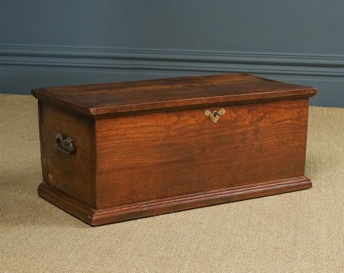fig 1. Antique English Georgian Elm Flat-Top Blanket Chest (Circa 1820)