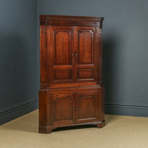 Antique English Georgian Oak Floor Standing Two Part Double Corner Cupboard / Cabinet (Circa 1800)