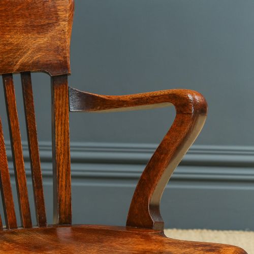 fig 6. Antique English Edwardian Solid Oak Swivel Revolving Office Desk Arm Chair (Circa 1910)
