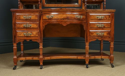 fig 2. Antique English Victorian Aesthetic Maple & Co. Olive Wood Dressing Table Vanity Unit with Mirror & Drawers (Circa 1880)