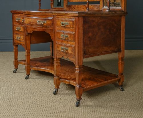 fig 4. Antique English Victorian Aesthetic Maple & Co. Olive Wood Dressing Table Vanity Unit with Mirror & Drawers (Circa 1880)