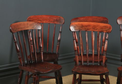 fig 4. Antique English Victorian Set of Six 6 Ash & Elm Windsor Bar & Stick Back Kitchen Chairs (Circa 1890)