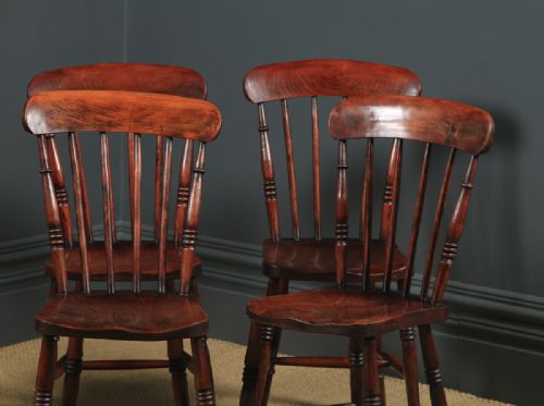 fig 5. Antique English Victorian Set of Six 6 Ash & Elm Windsor Bar & Stick Back Kitchen Chairs (Circa 1890)