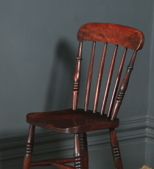 fig 7. Antique English Victorian Set of Six 6 Ash & Elm Windsor Bar & Stick Back Kitchen Chairs (Circa 1890)