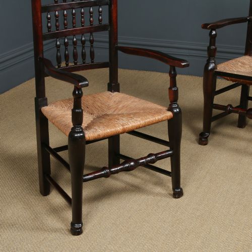 ANTIQUE ENGLISH PAIR OF LARGE GEORGIAN ASH ELM LANCASHIRE SPINDLE BACK COUNTRY FARMHOUSE KITCHEN DINING ARMCHAIRS CHAIRS CIRCA 1830 - ADDITIONAL PHOTO 3