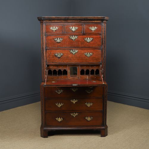 ANTIQUE IRISH GEORGIAN CHIPPENDALE OAK CHEST ON CHEST OF DRAWERS TALLBOY HIGHBOY SECRETAIRE CIRCA 1780 - ADDITIONAL PHOTO 4