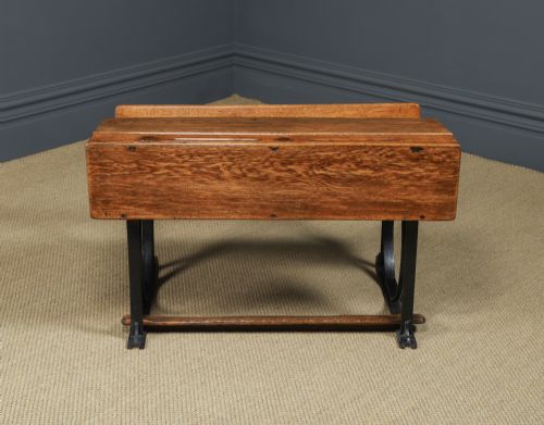 fig 2. Antique English Victorian Children’s Kids School Two Seat Hinged Oak Desk Bench Table (Circa 1890)