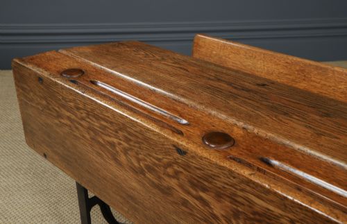 fig 7. Antique English Victorian Children’s Kids School Two Seat Hinged Oak Desk Bench Table (Circa 1890)